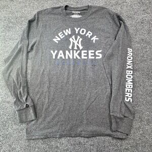 New York Yankees Shirt Mens Medium Gray MLB Baseball Fanatics Long Sleeve